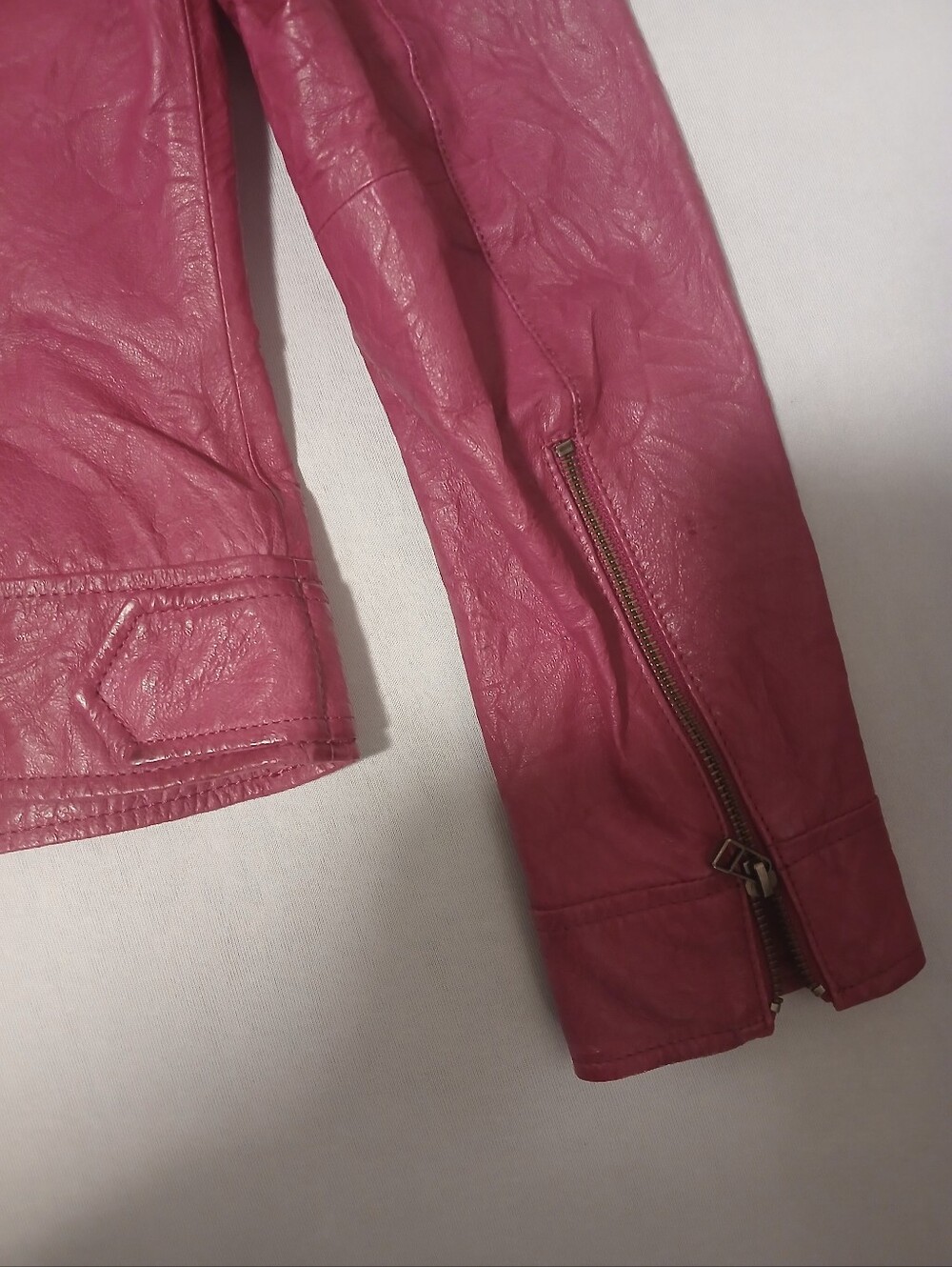 Danier Women's Genuine Leather Pink Moto Biker Jacket Small S Y2K Fitted - Picture 7 of 11